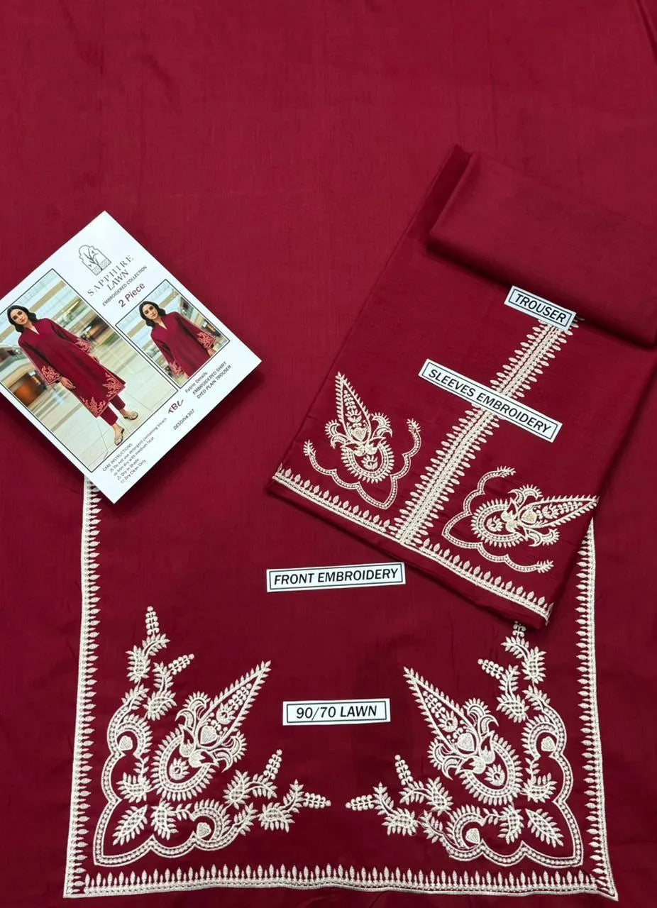 Maroon embroidered 2 piece lawan suit for women's