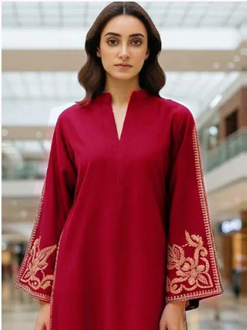 Maroon embroidered 2 piece lawan suit for women's